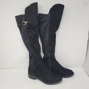 Rebel Riding Boots Womens 7.5 Black Onley Suede Almond Toe Knee High Boots